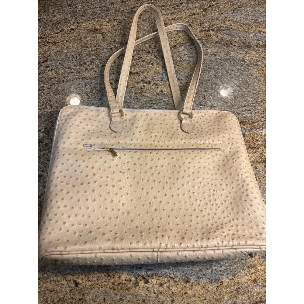 Tangaroa Terrida Venezia Ostrich Embossed Leather Tote Bag Beige Italy Laptop